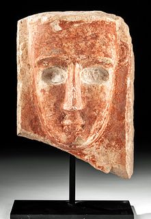 South Arabian Limestone Head Plaque w/ Original Pigment