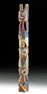 Mid 20th C. Alaskan Inuit Painted Wood Totem Pole
