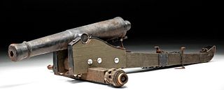 19th C. American Iron Cannon w/ 20th C. Wooden Cart