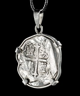 Spanish Philip II 4 Reales Silver Coin Pendant - 17.2 g