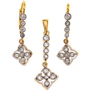 PENDANT AND EARRINGS SET WITH DIAMONDS. 18K YELLOW GOLD