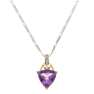 CHOKER AND PENDANT WITH AMETHYST AND DIAMONDS.  14K YELLOW AND WHITE GOLD 