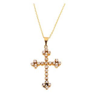 NECKLACE AND CROSS WITH DIAMONDS. 14K YELLOW GOLD