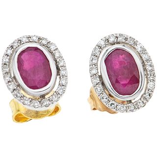 RUBIES AND DIAMONDS EARRINGS. 14K YELLOW AND WHITE GOLD