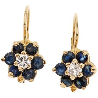 SAPPHIRES EARRINGS AND DIAMONDS. 14K YELLOW GOLD