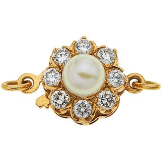 PEARL CULTURED AND DIAMONDS CLASP. 18K YELLOW GOLD