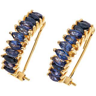 TANZANITES AND SAPPHIRES EARRINGS. 14K YELLOW GOLD
