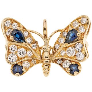 SAPPHIRES AND DIAMONDS PENDANT / BROOCH. 14K YELLOW GOLD