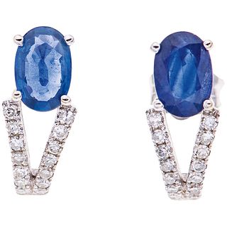 SAPPHIRES AND DIAMONDS EARRINGS. 18K AND 14K WHITE GOLD 