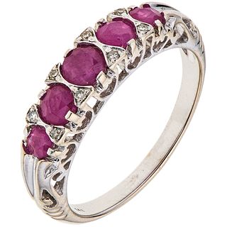RUBIES AND DIAMONDS RING. 14K WHITE GOLD