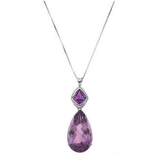 CHOKER AND PENDANT WITH AMETHYSTS AND DIAMONDS. 18K AND 14K WHITE GOLD 