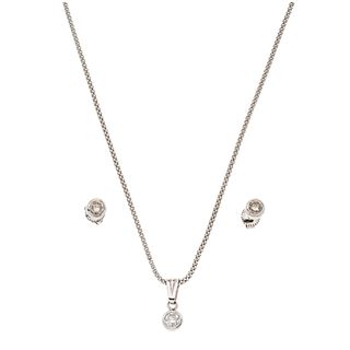 CHOKER, PENDANT AND EARRINGS SET WITH DIAMONDS. 14K WHITE GOLD AND PALADIUM SILVER