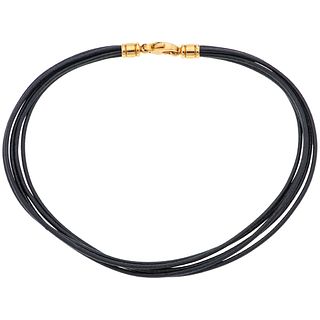 LEATHER CHOKER WITH 18K YELLOW GOLD CLASP. BVLGARI