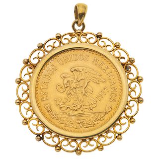 PENDANT / BROOCH WITH DEMONITIZED COIN. 21.6K AND 18K YELLOW GOLD