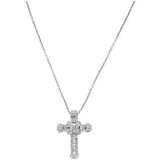 CHOKER AND CROSS WITH DIAMONDS. 18K AND 14K WHITE GOLD