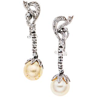 CULTURED PEARLS AND DIAMONDS EARRINGS. PALADIUM SILVER