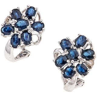 EARRINGS WITH SAPPHIRES AND DIAMONDS. 14K WHITE GOLD