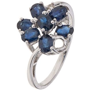 SAPPHIRES AND DIAMOND RING. 14K WHITE GOLD