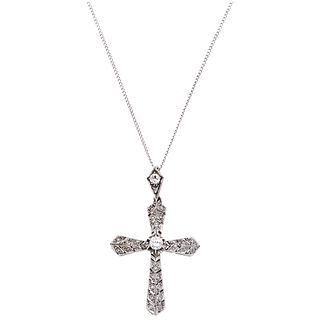 NECKLACE AND CROSS WITH DIAMONDS. PALADIUM SILVER