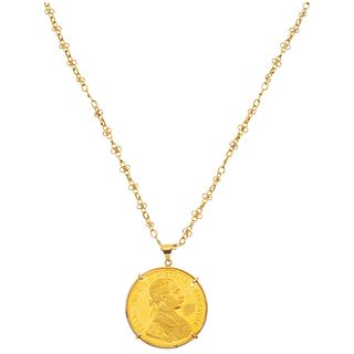 NECKLACE AND PENDANT WITH DEMONETIZED COIN. 22K, 10K AND 8K YELLOW GOLD