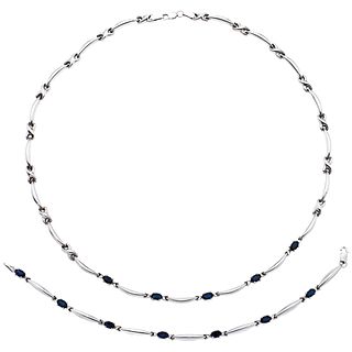 CHOKER AND WRISTBAND SET WITH SAPPHIRES. 14K WHITE GOLD
