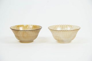 Pair of Mughal Style Agate 'Chrysanthemum' Bowls.