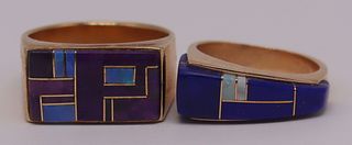 JEWELRY. (2) Southwest Inlaid 14kt Gold Rings.