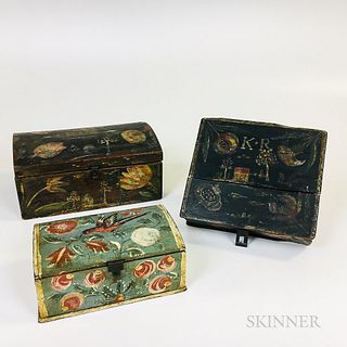 Three Scandinavian Paint-decorated Wood Boxes