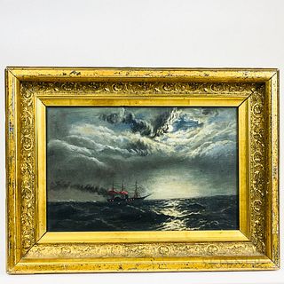 American School, 19th Century       Nighttime Nautical Scene with a Steamship