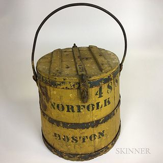 Yellow-painted Pine and Iron Covered Bucket