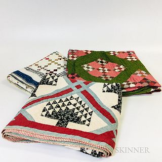 Two Pieced Cotton Nine-patch Quilts and a Tree of Life Quilt