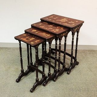 Set of Four Chinese Export Lacquered Nesting Tables