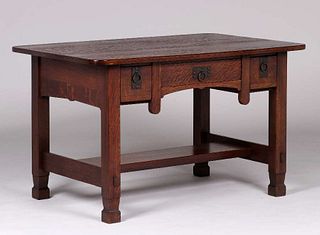 Stickley Brothers Three-Drawer Library Table c1910