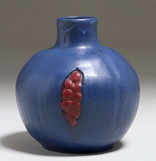 Large California Faience Matte Blue Pomegranate Vase