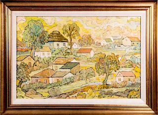 Seweryn Boraczok (1898-1975) Village Scene, Oil on canvas,