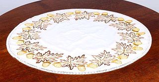 Arts & Crafts Oval Embroidered Acorn Table Linen c1910