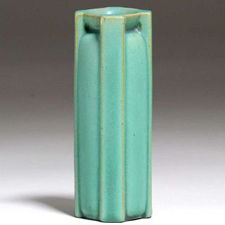Teco Pottery Matte Green Buttress Vase c1910