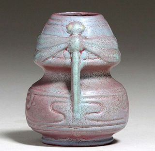 Weller Pottery Fru Russett Dragonfly Vase c1904
