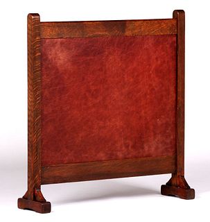Rare Stickley Brothers Oak & Leather Fire Screen c1910