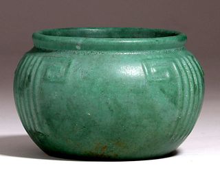 Zanesville Stoneware Matte Green Bulbous Vase c1910