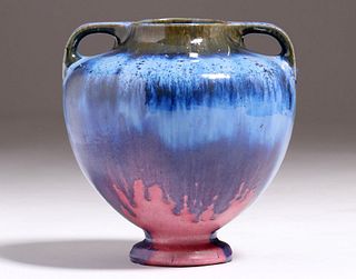 Fulper Two-Handled Blue & Pink Vase c1915