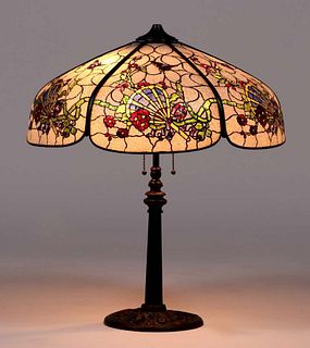 John Morgan Reverse Painted Butterfly Lamp c1910