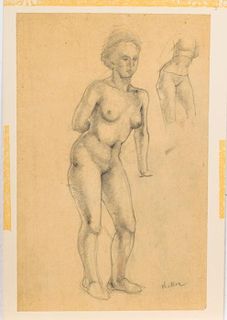 Henry Keller (1870-1949) Sketch of a Female Nude, Pencil on paper,