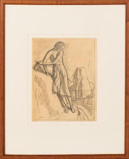 Rockwell Kent (1882-1971) Girl on a Cliff, Pencil on paper,