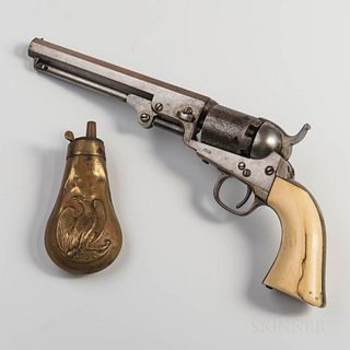 Colt Model 1849 Pocket Revolver and Powder Flask Identified to Wenceslao Loaiza