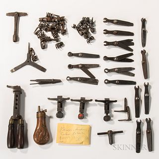 Group of Musket Tools, Parts, Ball Mold, and Powder Flask