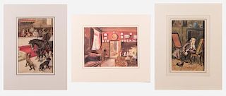 A Group of Three Watercolor Scenes by Various Artists, 19th/20th Century,
