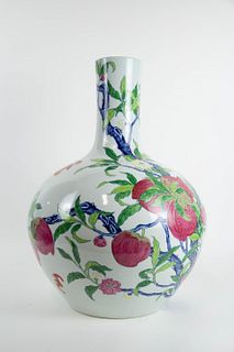 A Large Enameled  'Nine Peaches' Tianqiuping.