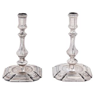 PAIR OF CANDLESTICKS* MEXICO, 18th Century, Silver. W/ location seal on base. *Exhibited in McAllen, Texas.