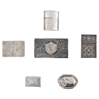 SNUFF BOXES, CIGAR CASES, PILLBOX AND BOX, MEXICO, 19th Century, Made in laminated silver. Pieces: 6